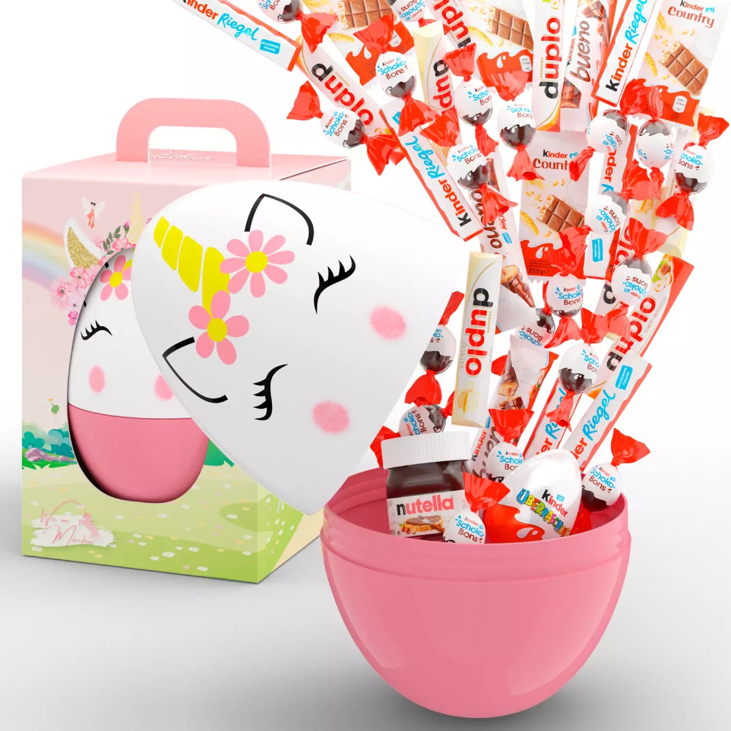 Liebevoll gestaltetes Ei mit märchenhafter Verpackung, gefüllt mit beliebten Schokoladen – sofort bereit zum Verschenken.