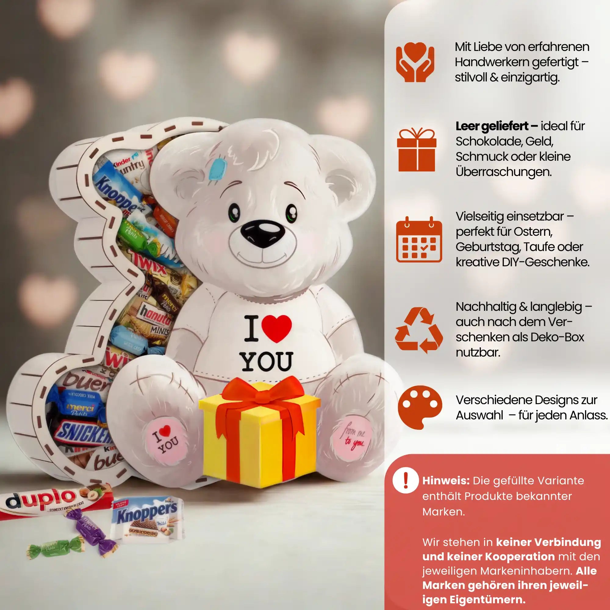 Hochwertige Teddybär-Geschenkbox – nachhaltig, leer geliefert zum Selbstbefüllen – perfekt für Geburtstage, Valentinstag oder DIY-Geschenke.