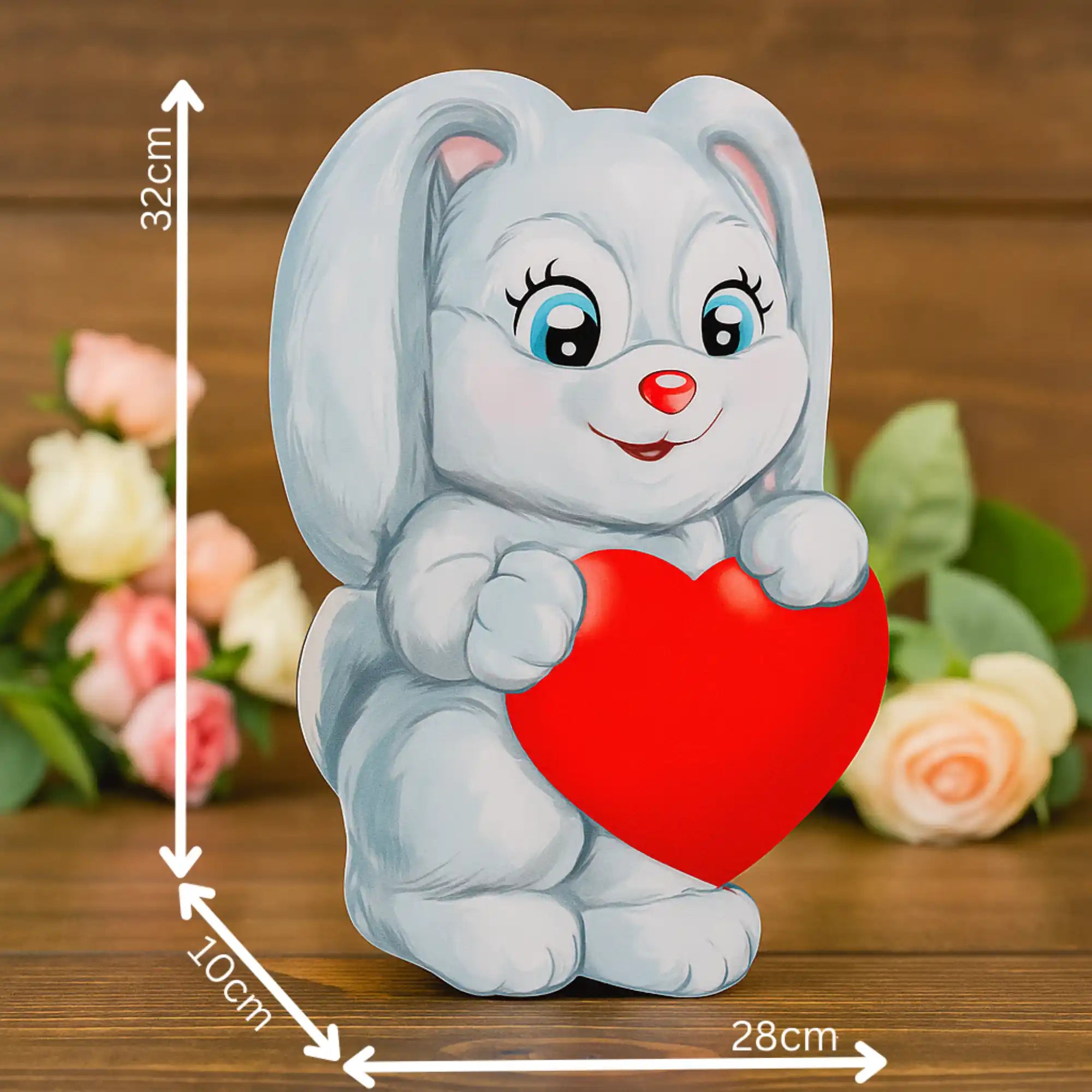 Geschenkbox in Hasenform mit roten Akzenten, Maße 32 x 28 x 10 cm – hochwertige Verpackung für Süßes oder Geldgeschenke.