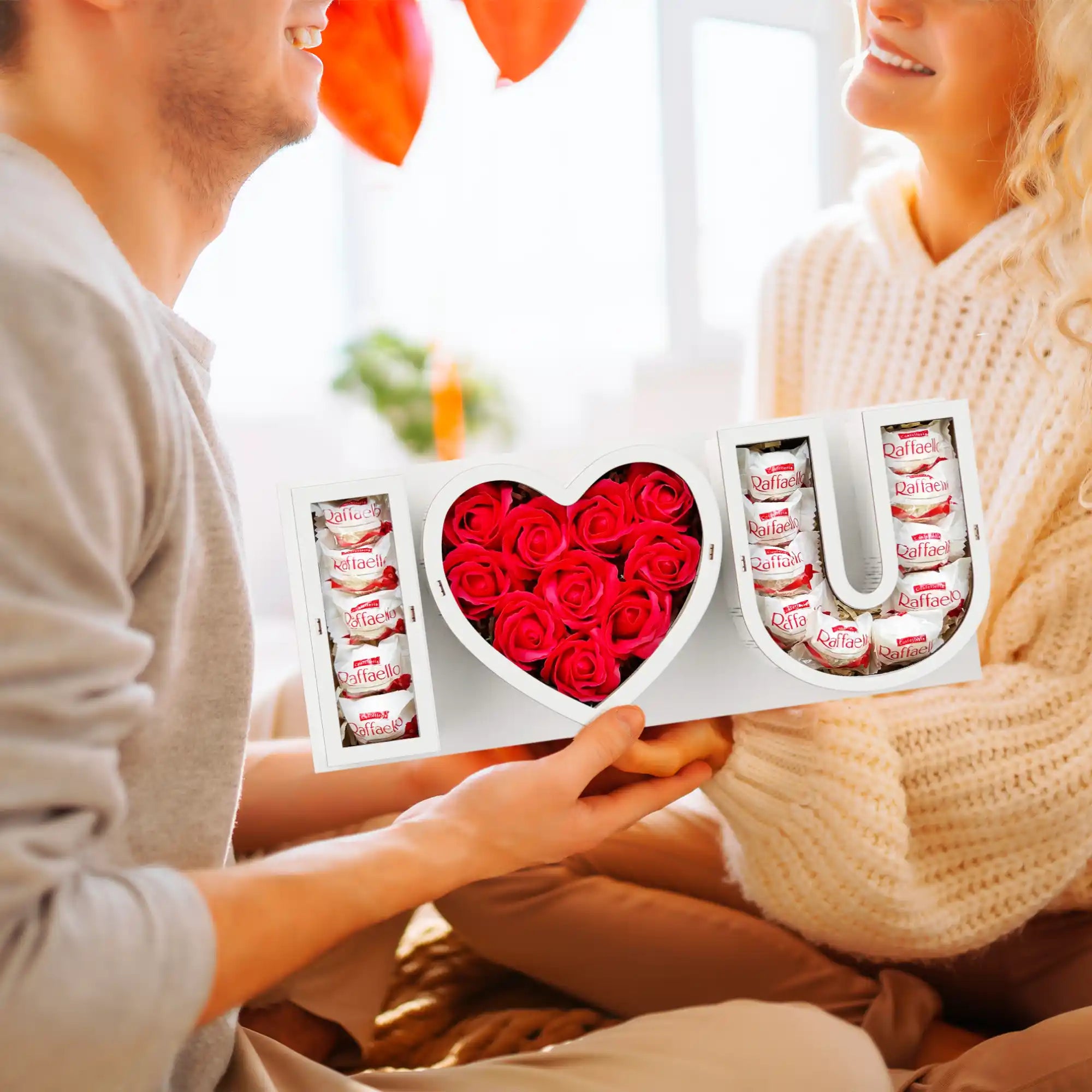 Elegante Box mit Raffaello und Rosen im Herzdesign – liebevolle Idee für Partner, Freund oder Freundin.